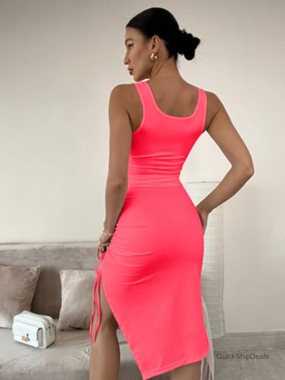 Sleeveless Side Split Bodycon Midi Tank Dress - Picture 4 of 7